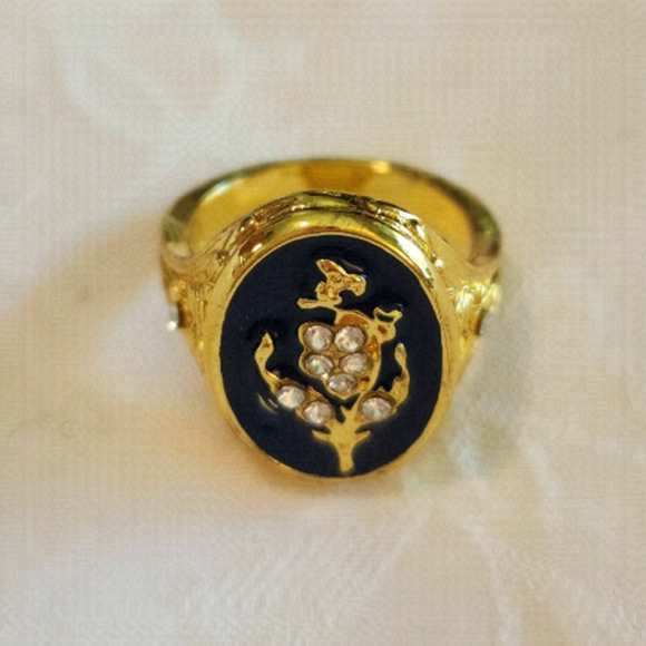 Jewelry - Blue enamal gold rhinestone signet ring